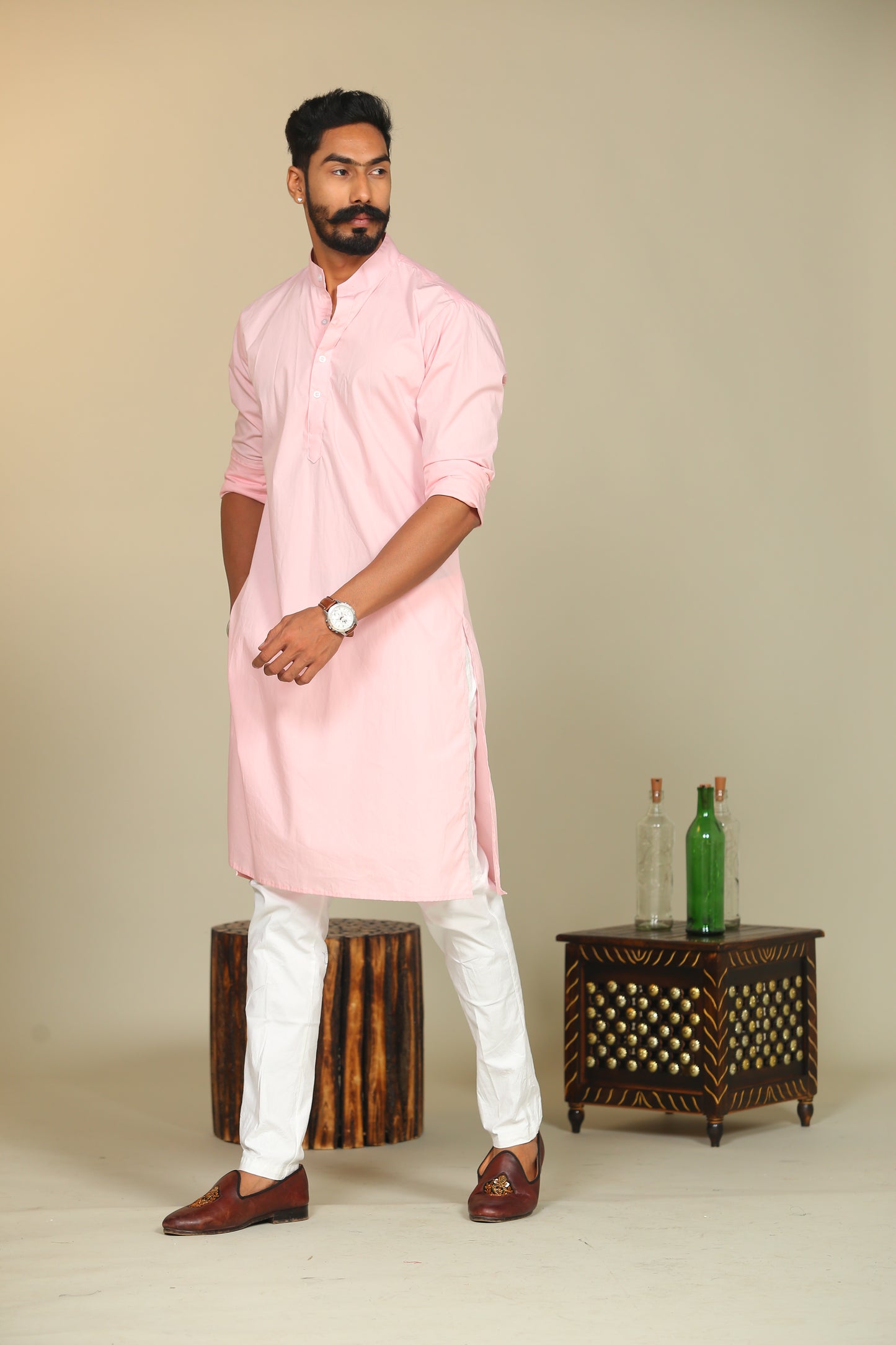 Solid Light Pink Kurta Pajama Set