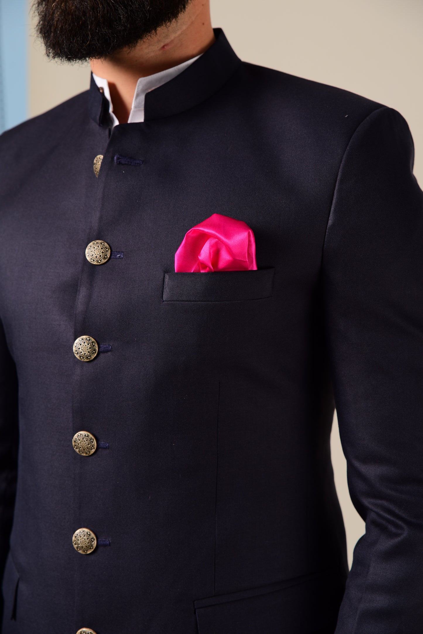 Navy Blue Indian Bandhgala Jodhpuri Blazer with Kurta Pajama Set,