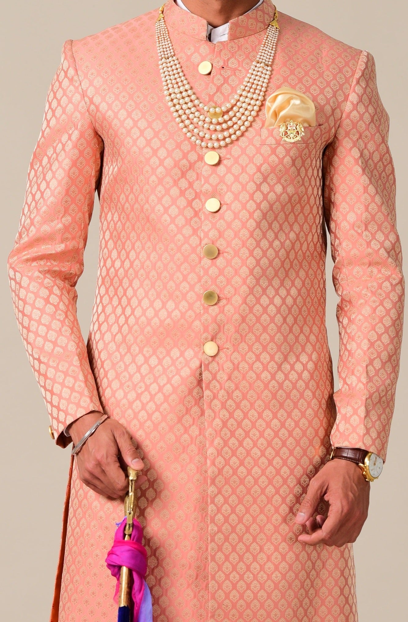 Royal Ballet Pink Brocade Silk Sherwani