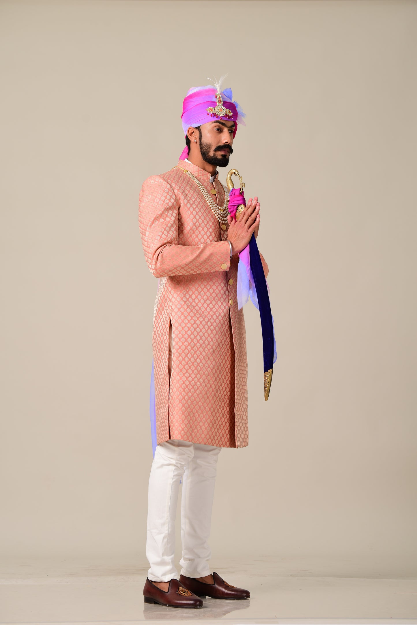 Royal Ballet Pink Brocade Silk Sherwani
