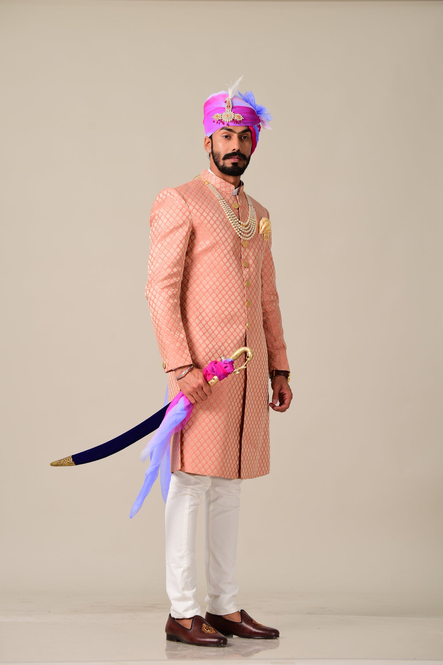 Royal Ballet Pink Brocade Silk Sherwani