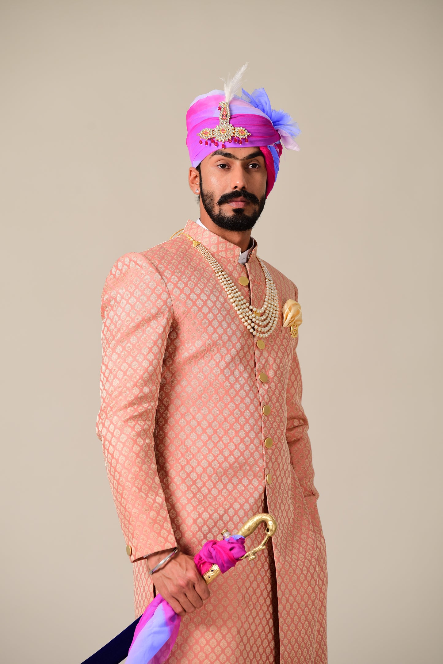 Royal Ballet Pink Brocade Silk Sherwani