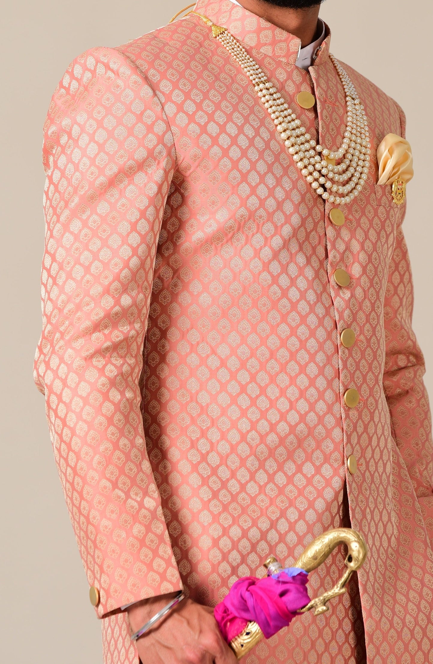 Royal Ballet Pink Brocade Silk Sherwani