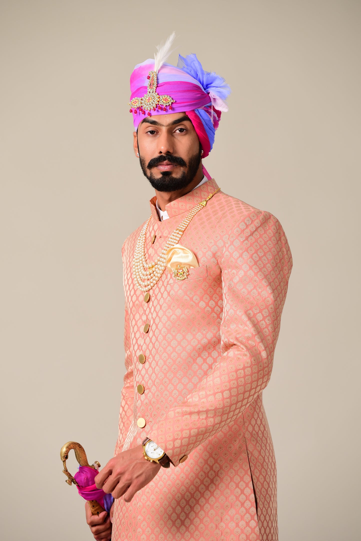 Royal Ballet Pink Brocade Silk Sherwani