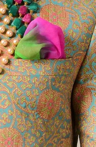 Sage Green and Pink Designer Brocade Achkan