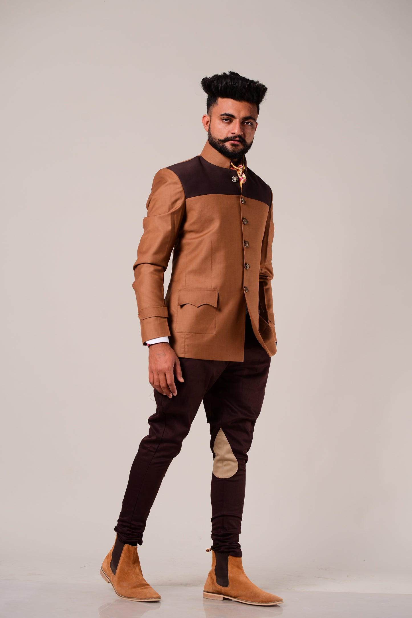 Exclusive Almond Brown Terry Rayon Bandhgala Blazer