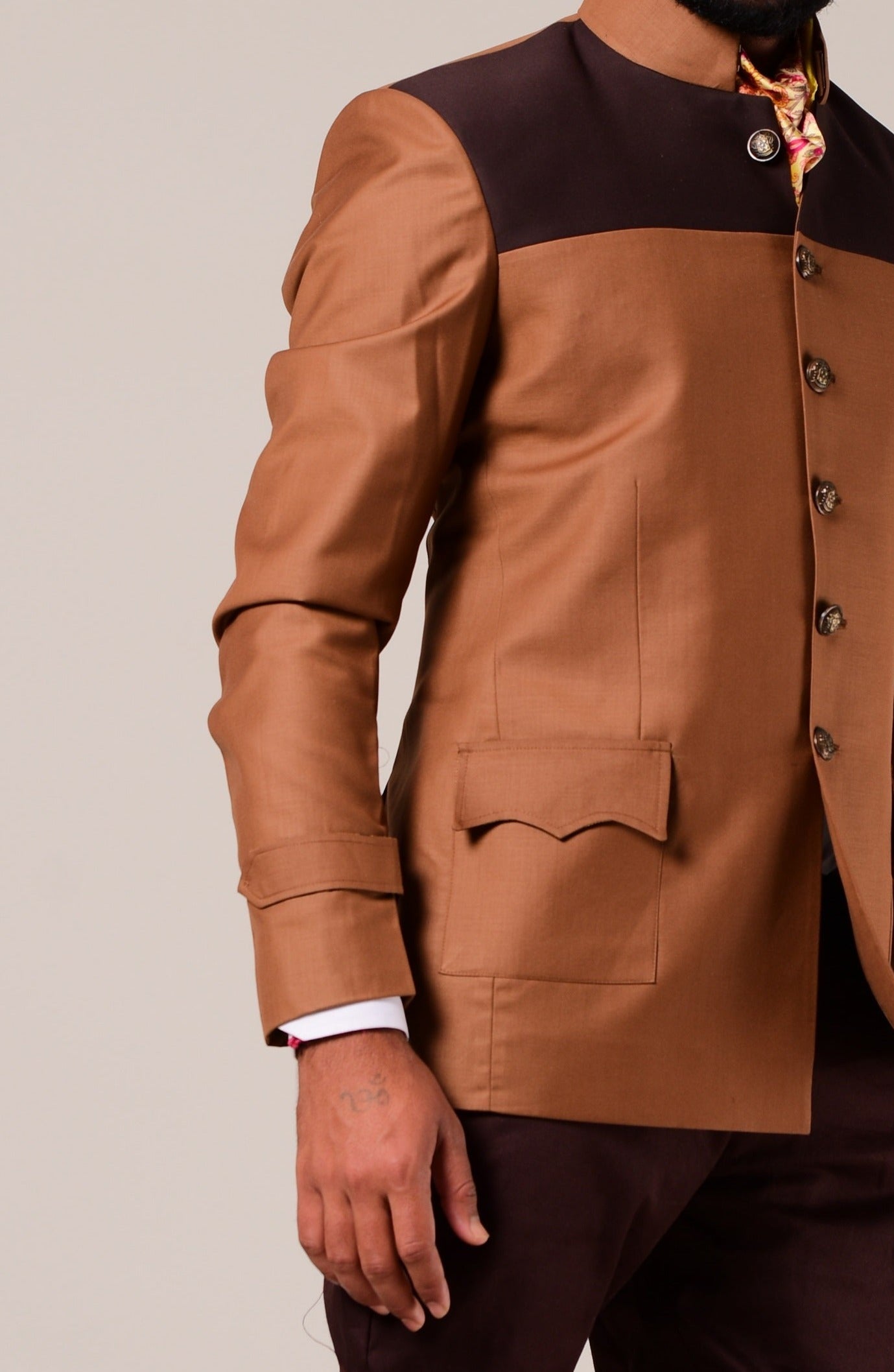 Exclusive Almond Brown Terry Rayon Bandhgala Blazer