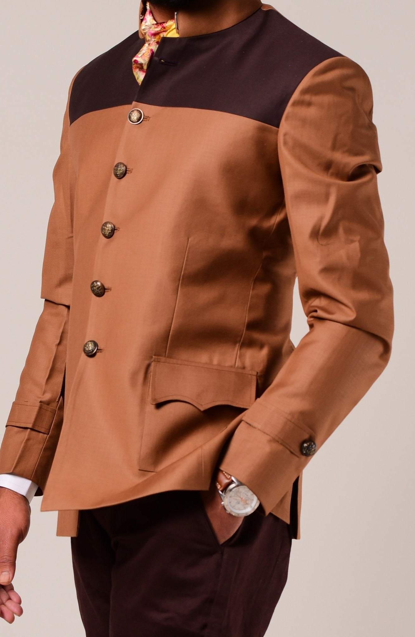 Exclusive Almond Brown Terry Rayon Bandhgala Blazer
