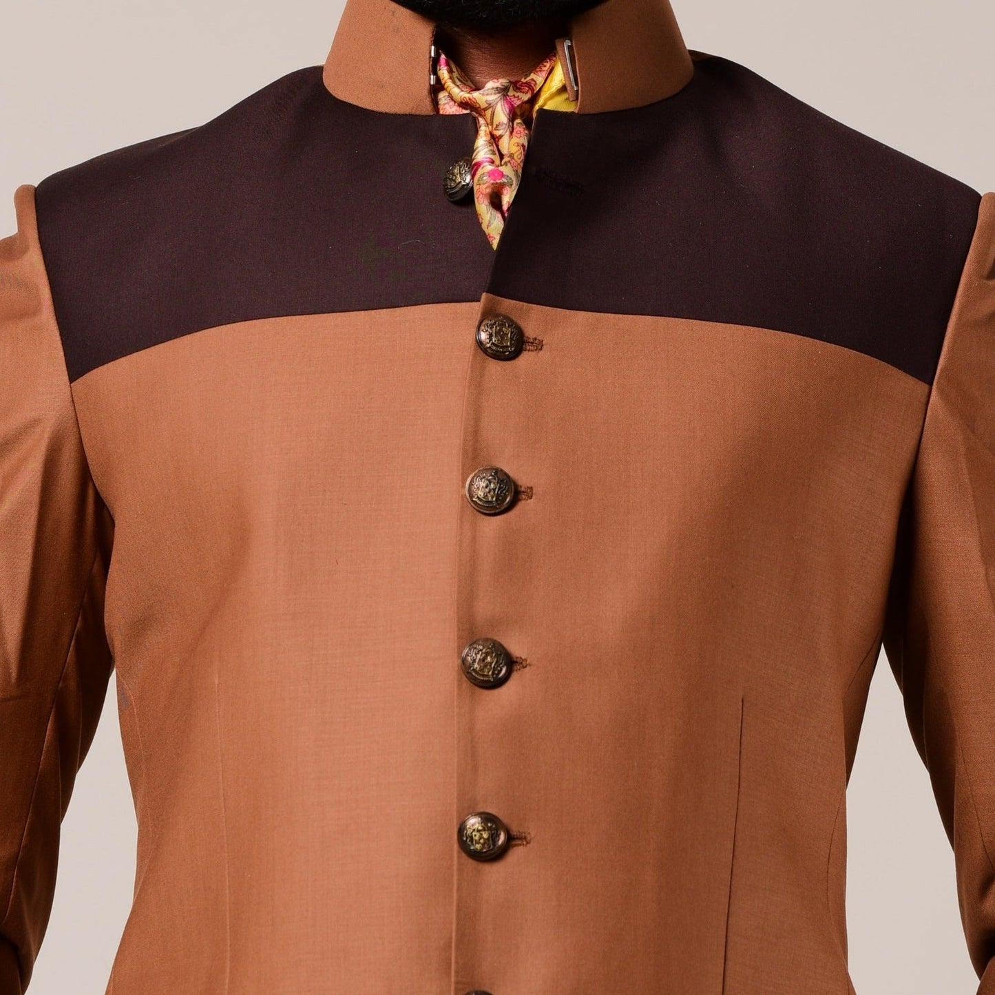 Exclusive Almond Brown Terry Rayon Bandhgala Blazer