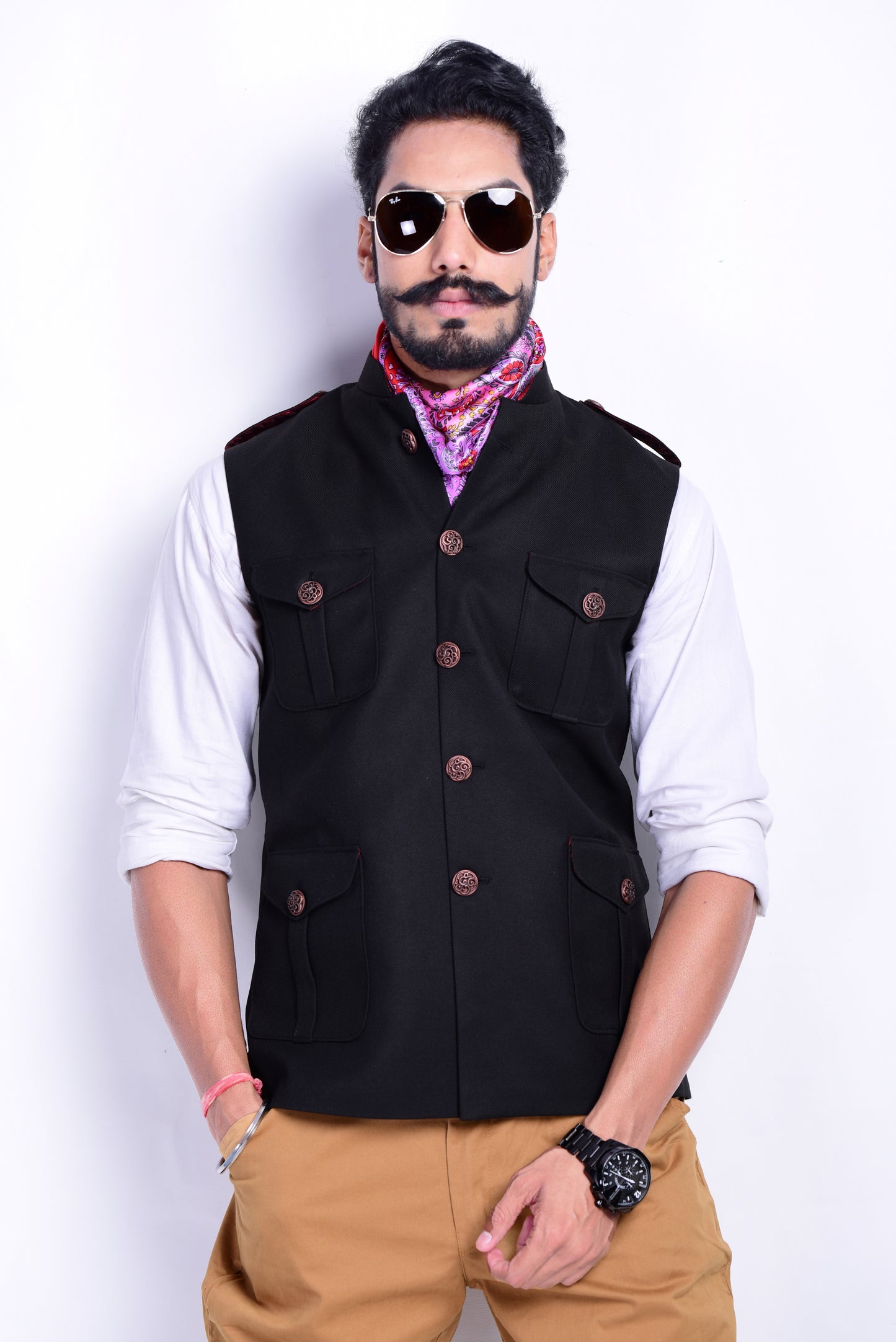 Black Tweed Half Hunting Style Jacket