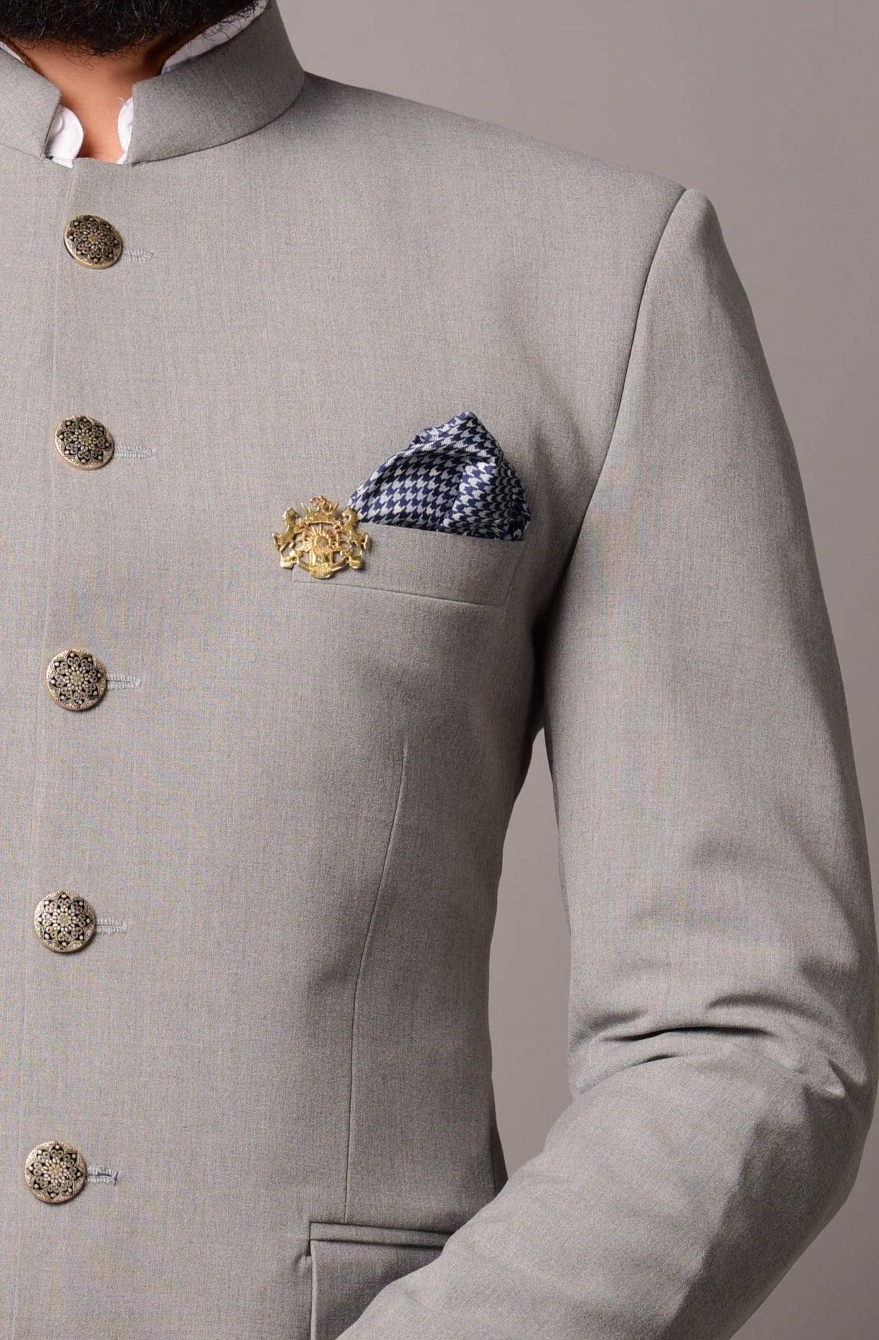 Handmade Modish Grey Jodhpuri Bandhgala Suit for Men