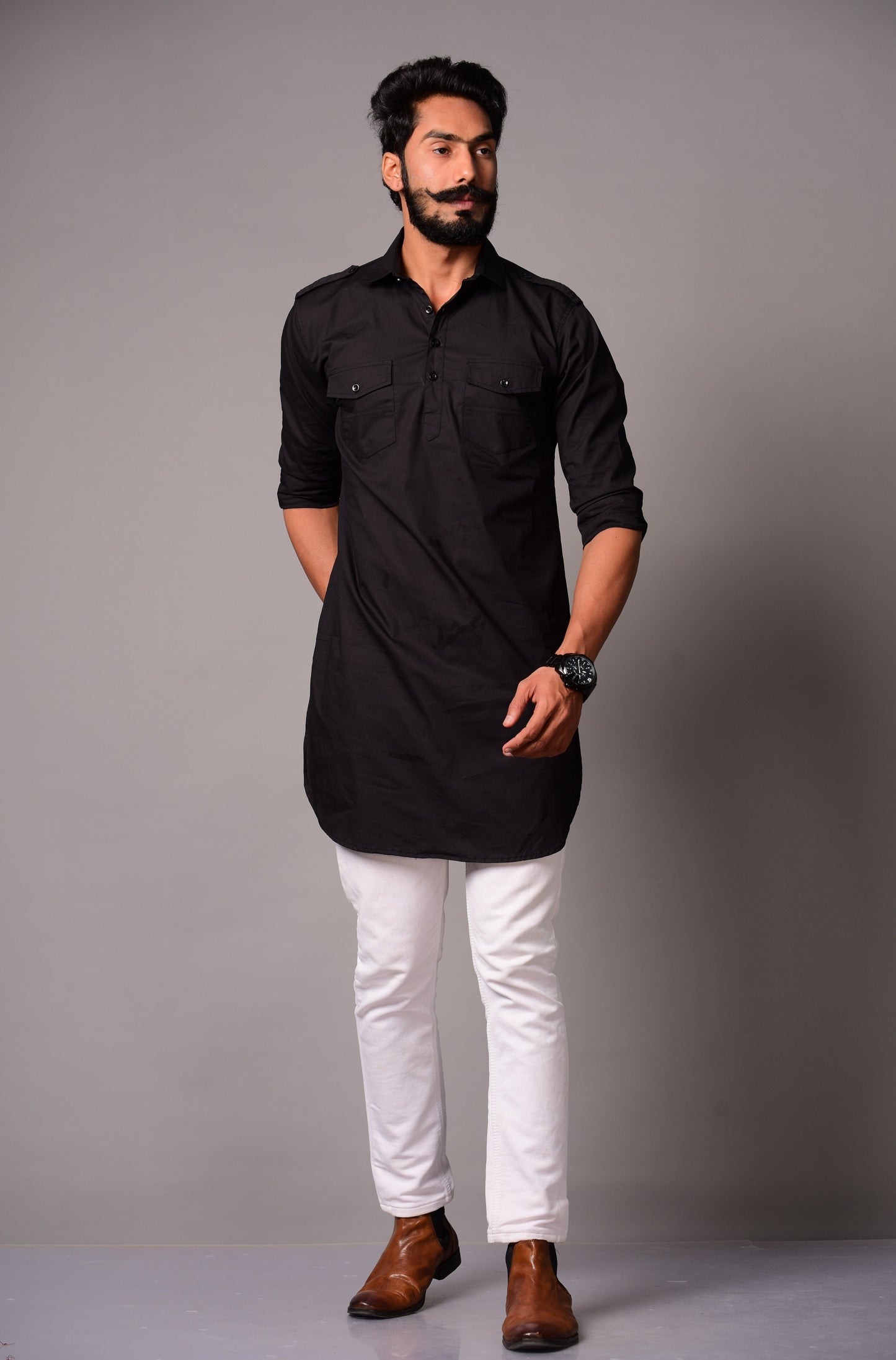 Black Colour Hunting Kurta Pajama