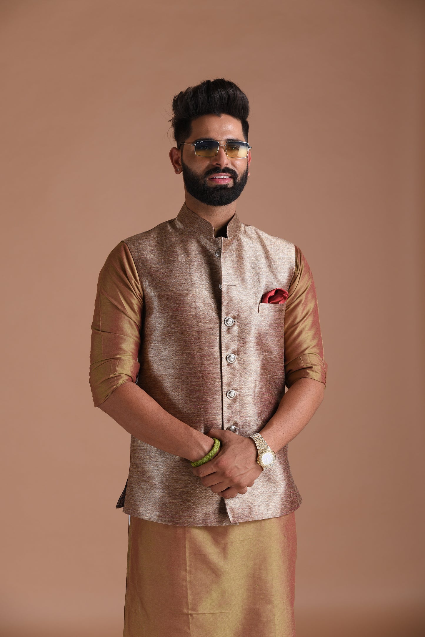 Maharaja Style Handmade Kim-Khab Half Jodhpuri Jacket With Kurta-Pajama