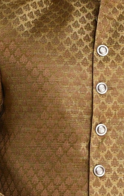 Booti Pattern Brocade Silk Sherwani Achkan Brown Color | Best For Weddings, Grooms, Formal Indian Subcontinent Events Festivals