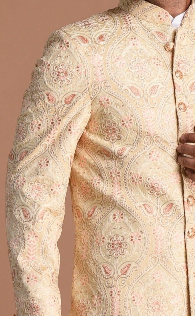 Royal Lucknowi Heavy Embroidered Cream Color Sherwani