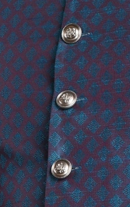 Handmade Royal Blue Leaf Pattern Brocade Silk Sherwani