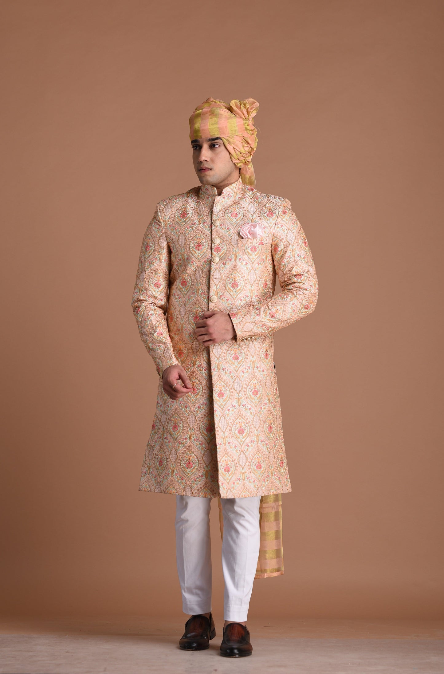 Lucknowi Heavy Embroidered Light Pink Royal Sherwani