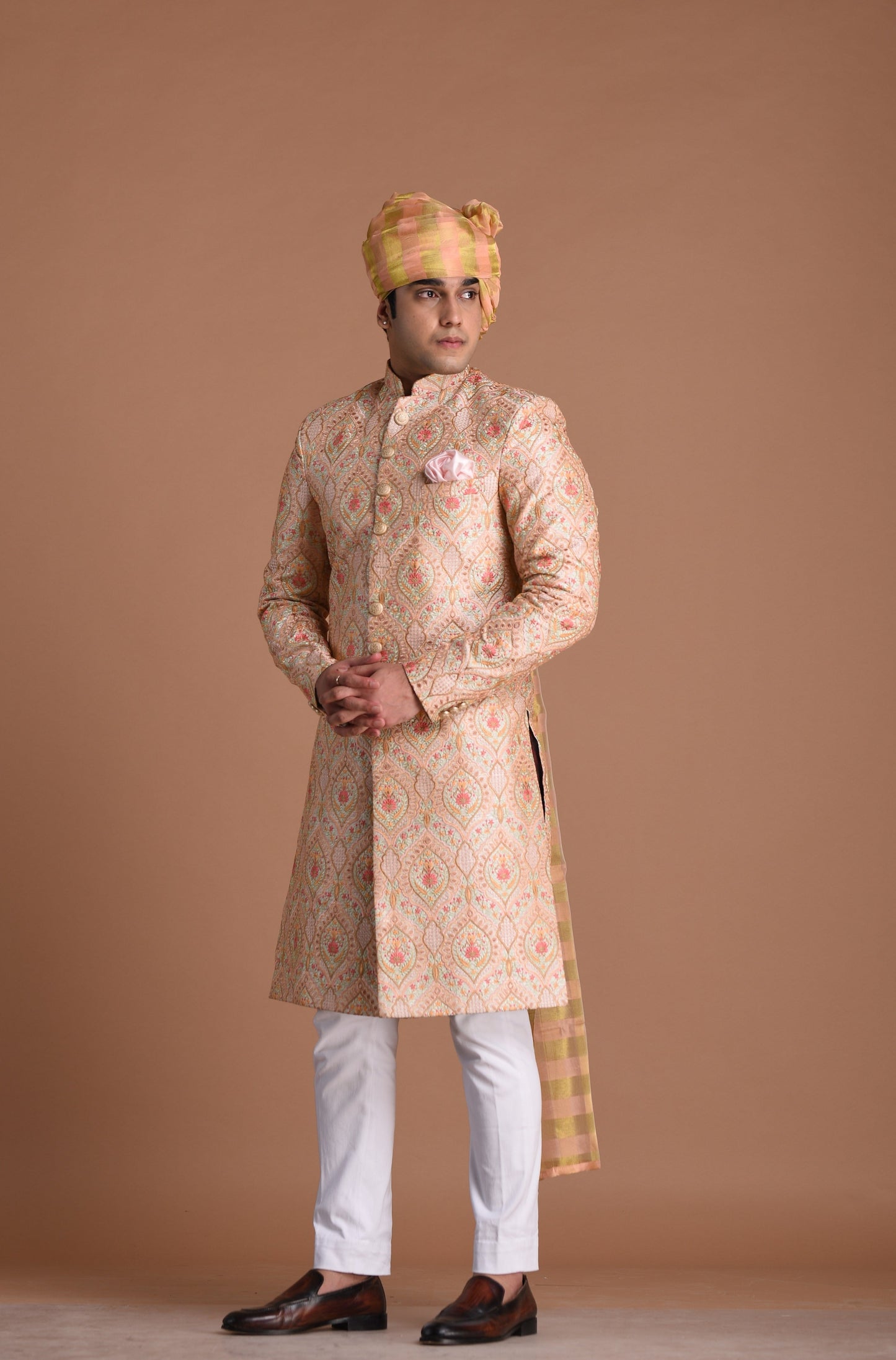 Lucknowi Heavy Embroidered Light Pink Royal Sherwani