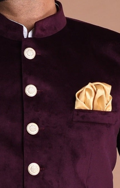 Mulberry Jodhpuri Bandhgala Blazer With White Trouser