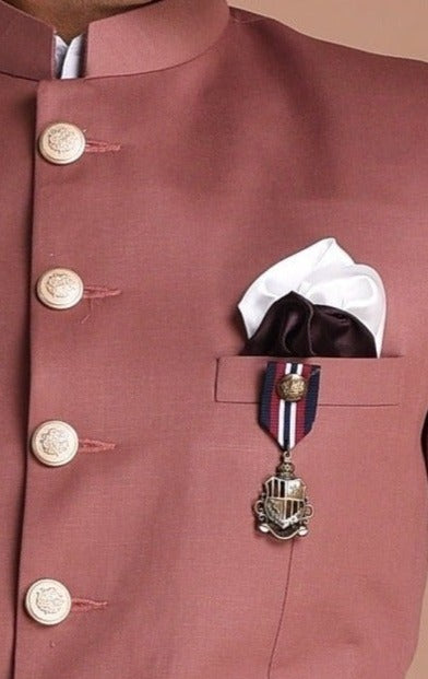 Rosewood Bandhgala Jodhpuri Designer Blazer With White Trouser