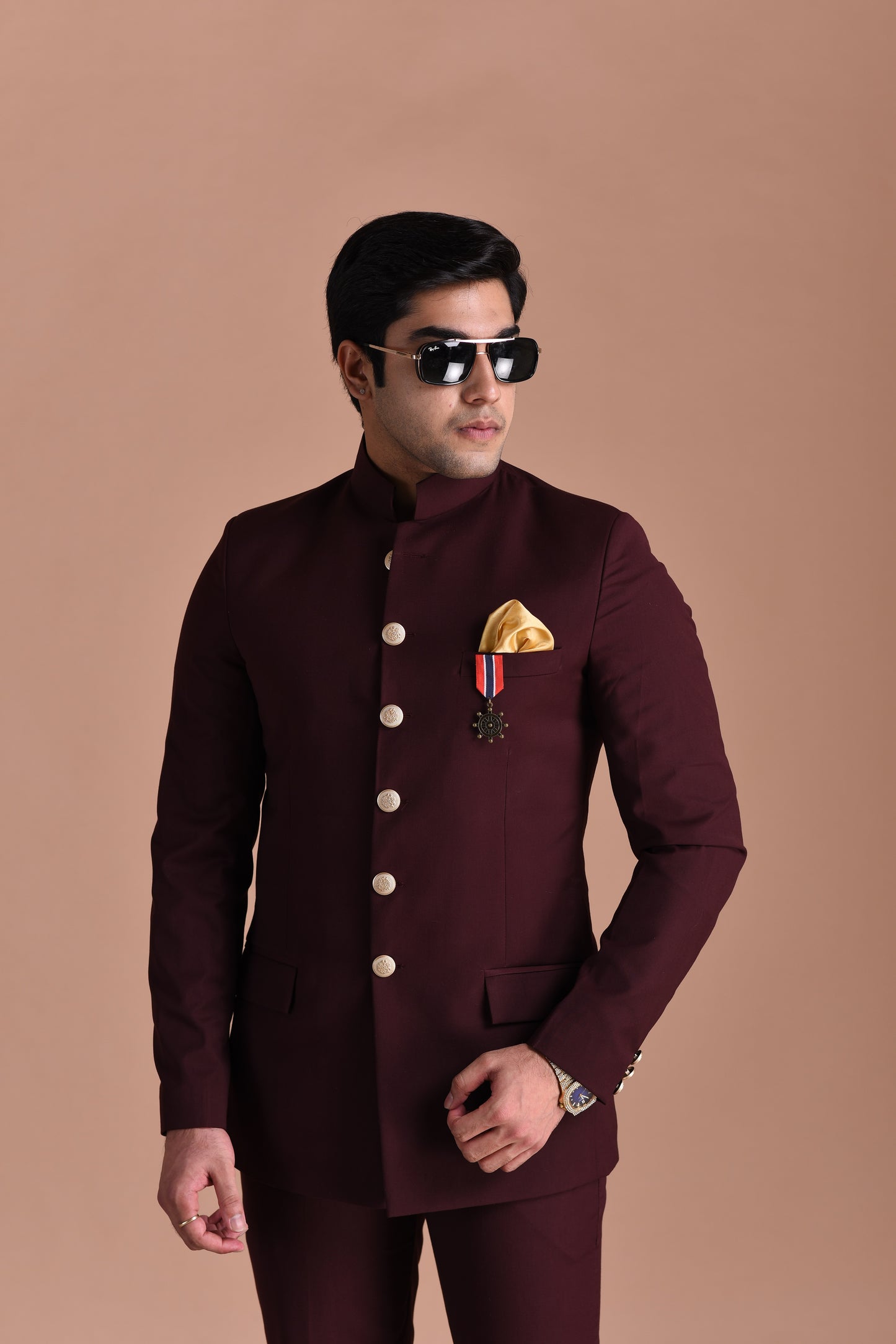 Wine Jodhpuri Bandhgala Designer Suit