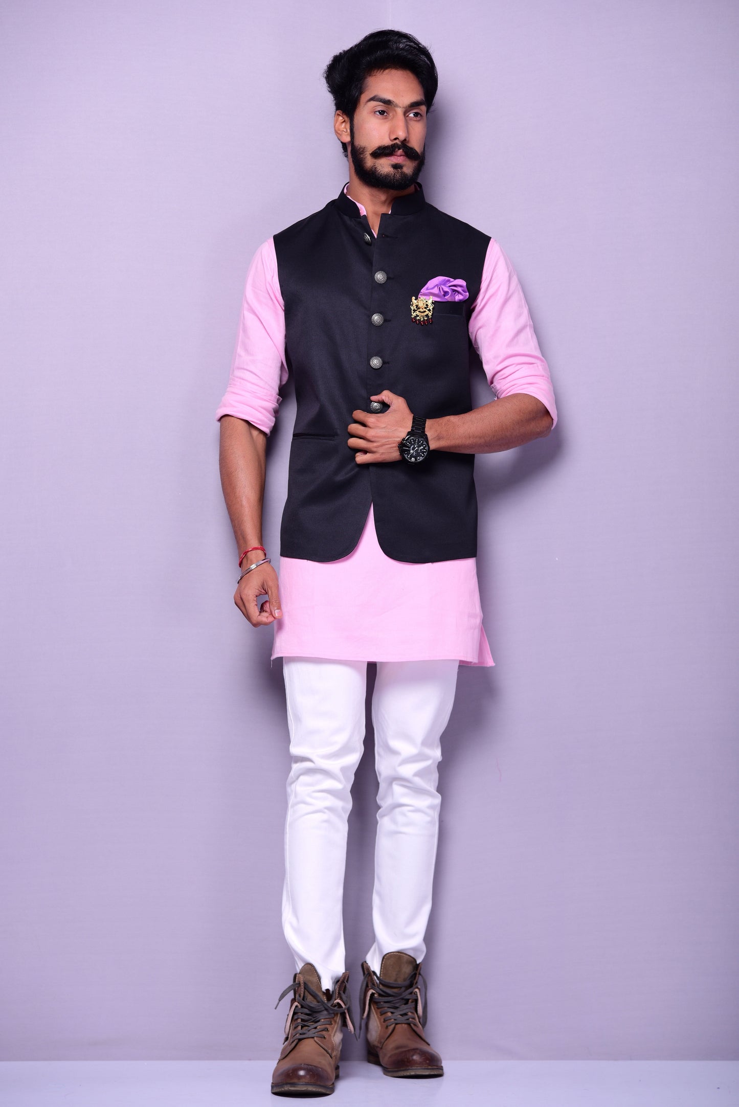 Terry Rayon Black Round Bottom Nehru Jacket