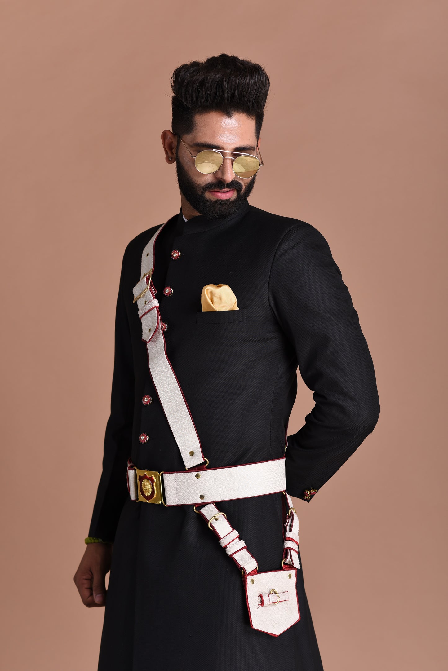 Handmade Royal Black Maharaja Style Achkan