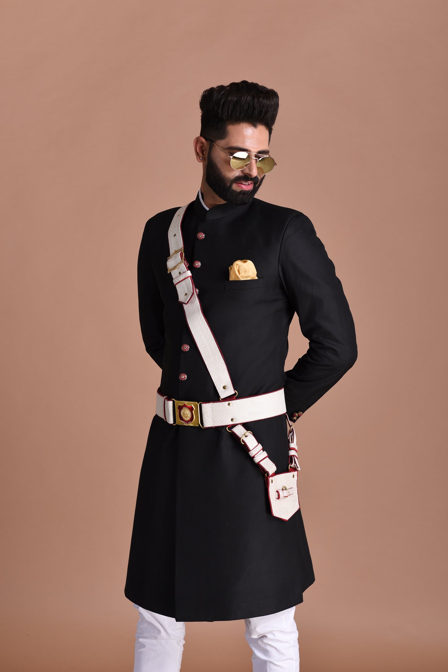 Handmade Royal Black Maharaja Style Achkan