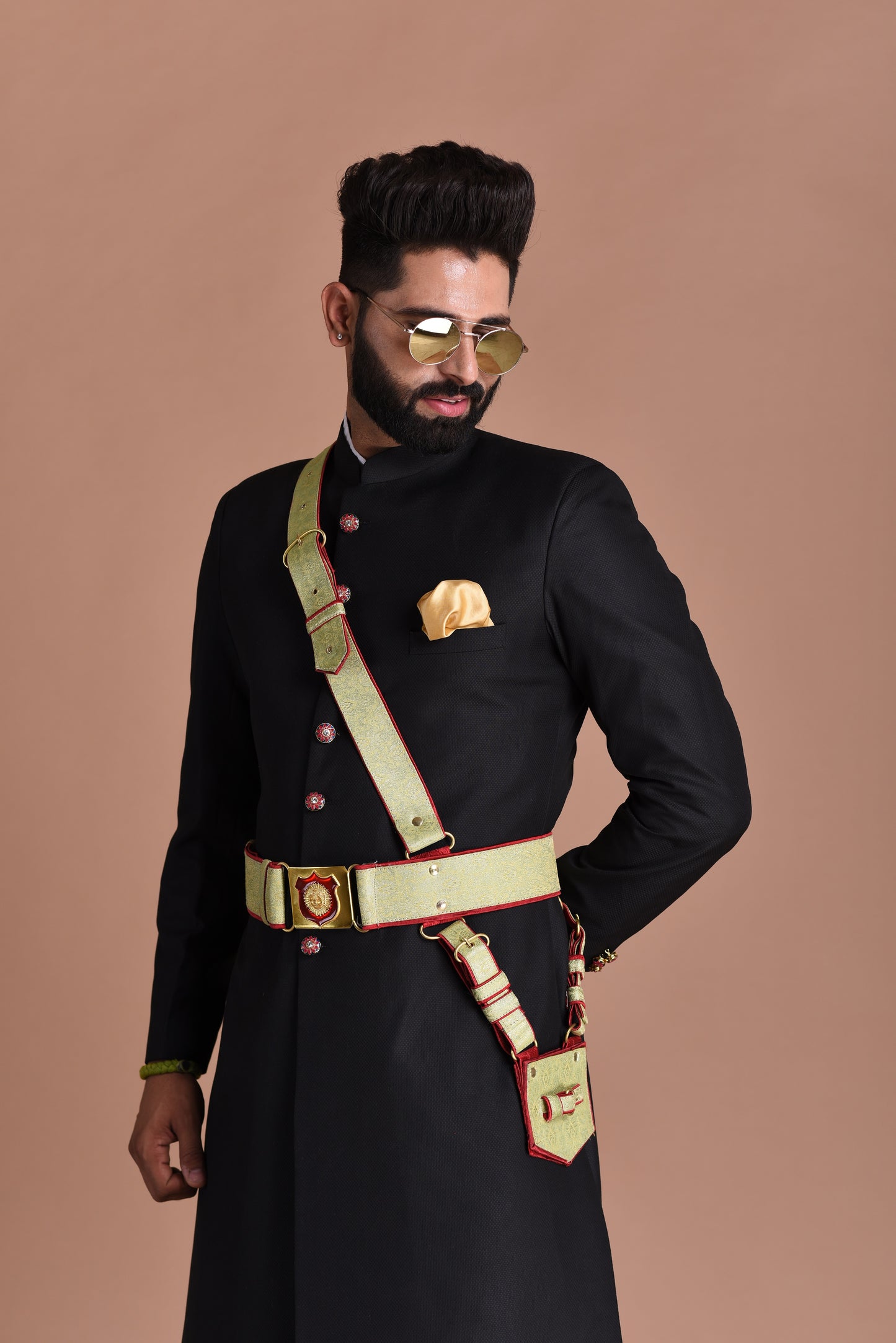 Handmade Royal Black Maharaja Style Achkan