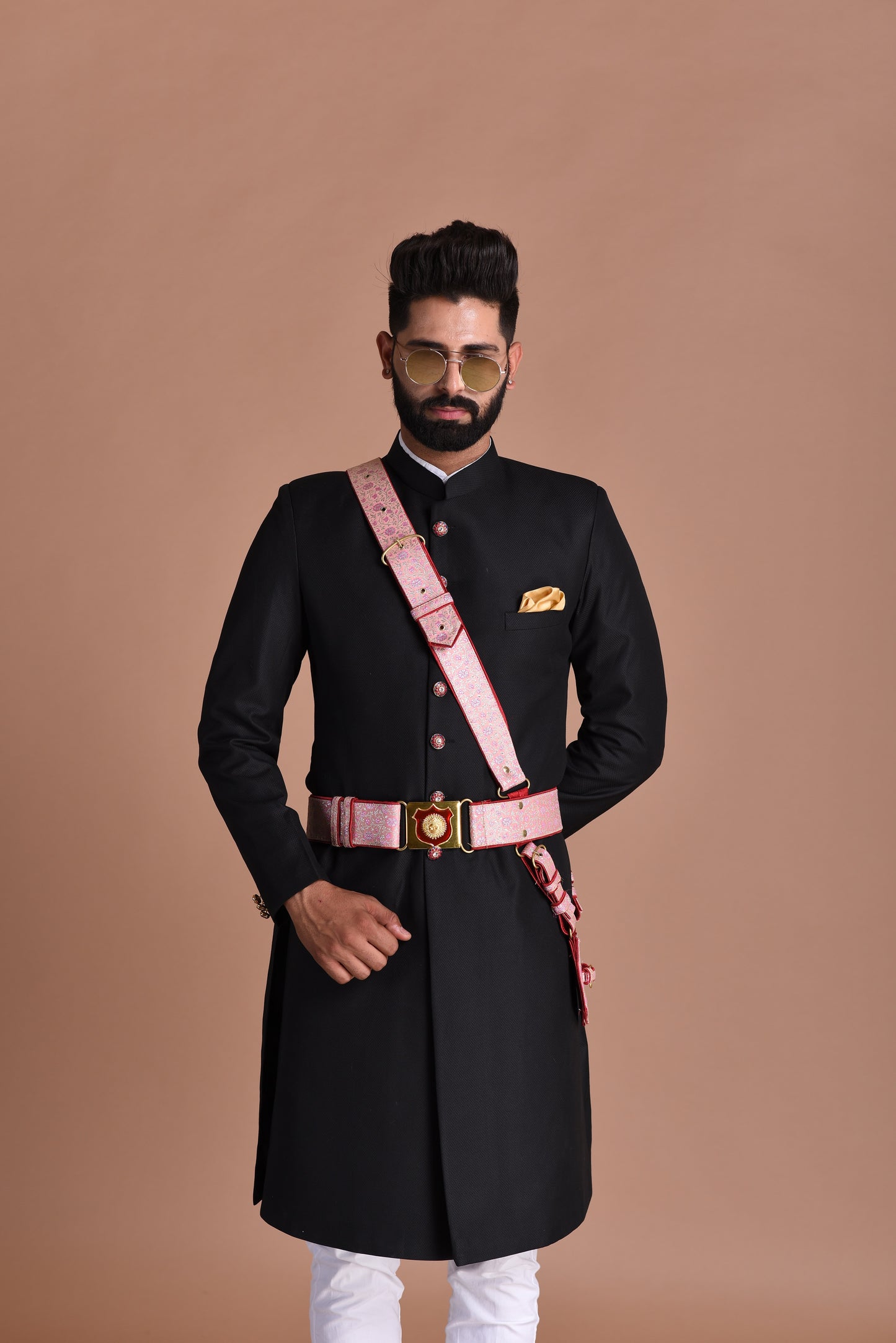 Handmade Royal Black Maharaja Style Achkan