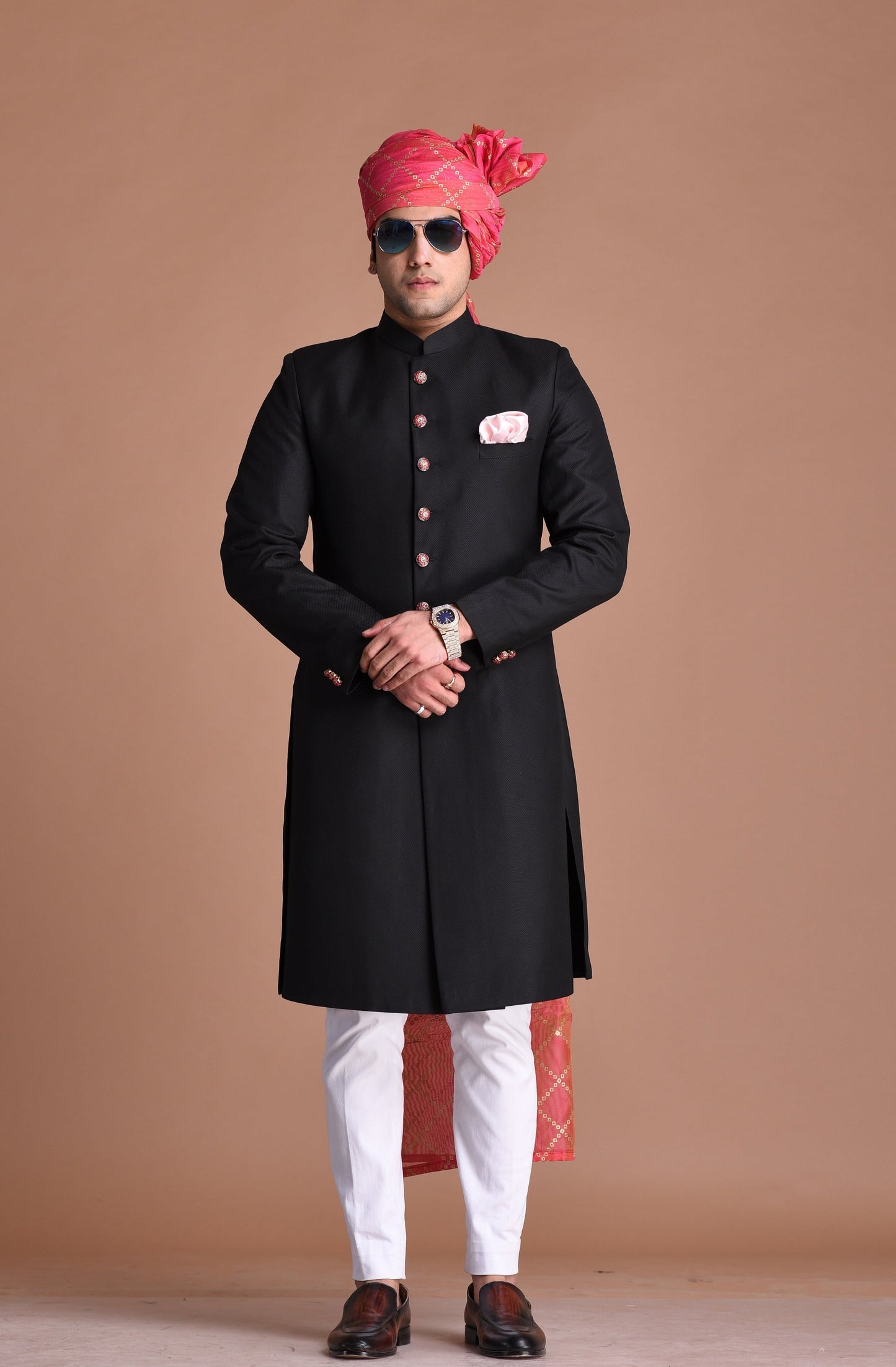 Handmade Royal Black Maharaja Style Achkan
