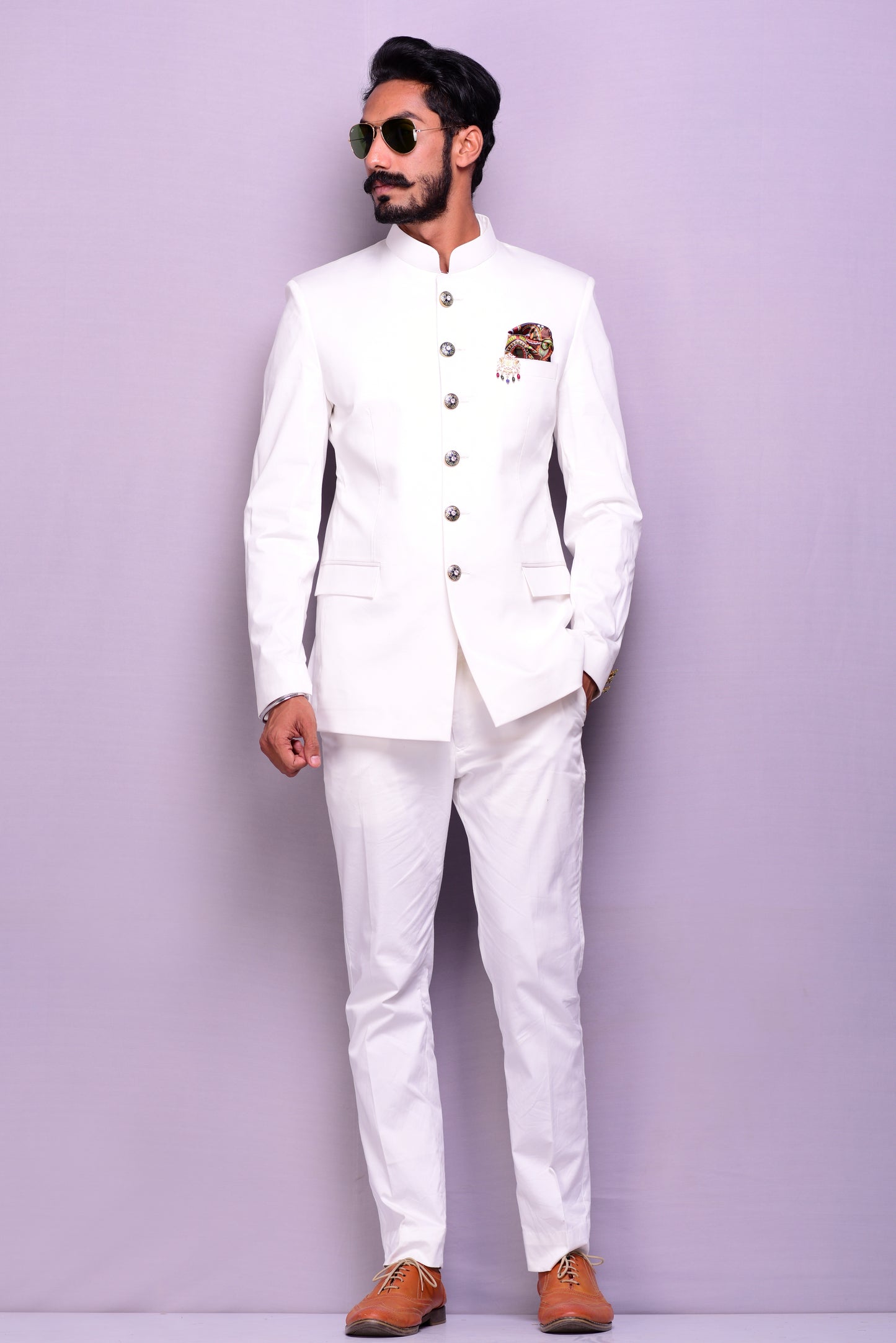 Custom-Tailored Classic Off- White Royal Jodhpuri Bandhgala