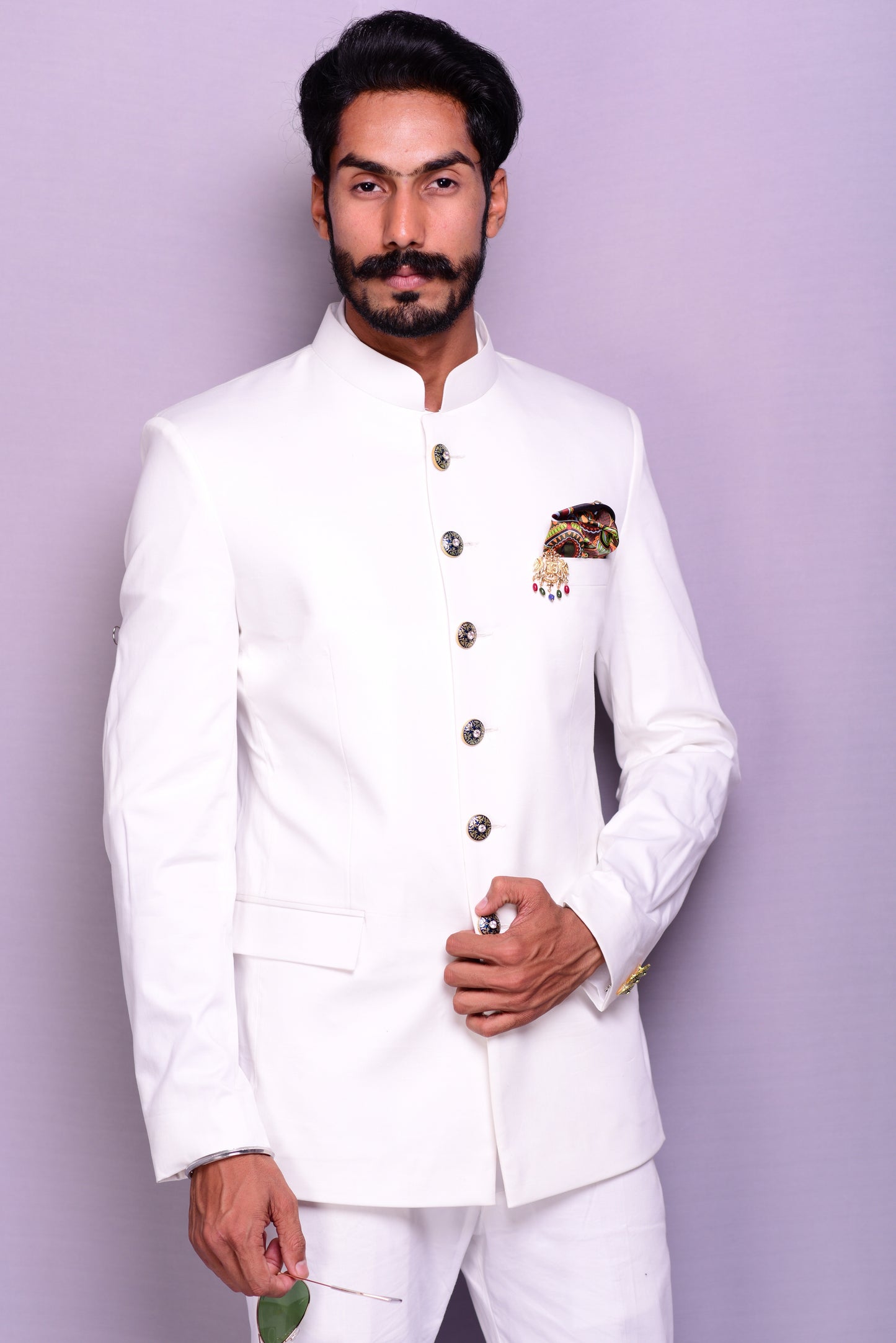 Custom-Tailored Classic Off- White Royal Jodhpuri Bandhgala