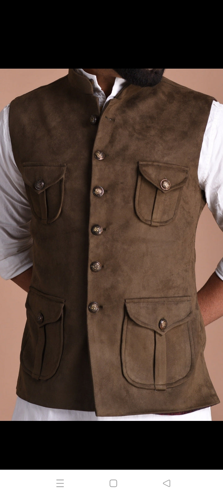 Four Pocket Half Jacket Brown in Premium Faux Suede Leather Fabric Jacket