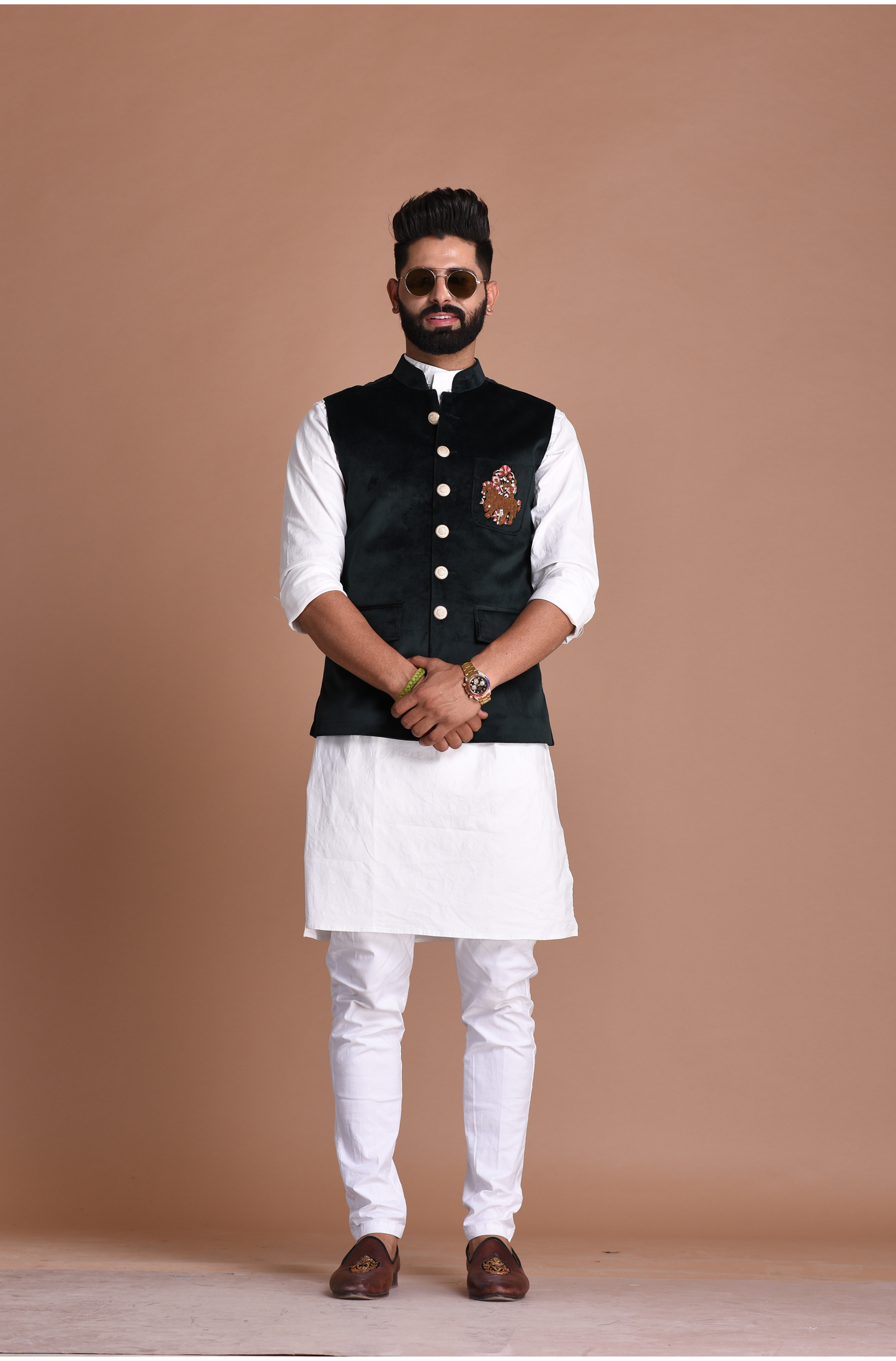 Hand-Embroidered Premium Velvet Jacket With Kurta Pajama Set