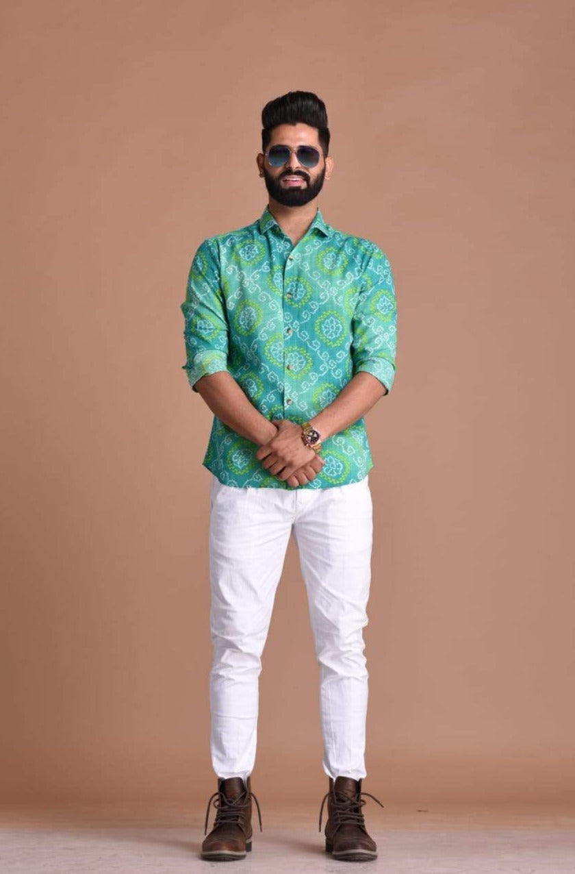Green Bandhej Printed Shirt