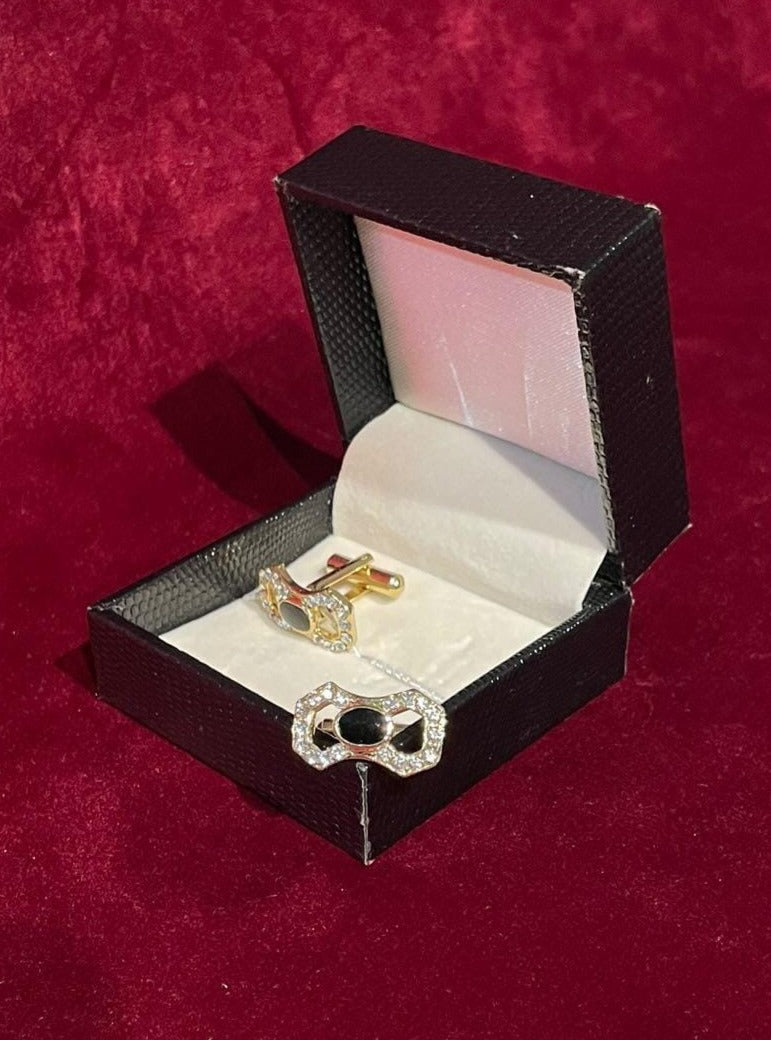 Golden Plated Cufflink With Pop up Black Stone