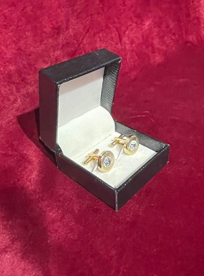 Golden Round Cufflink with Silver Stone