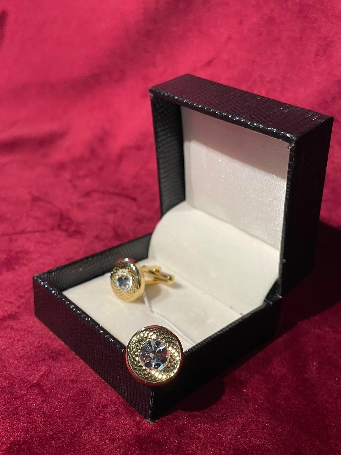 Golden Round Cufflink with Silver Stone