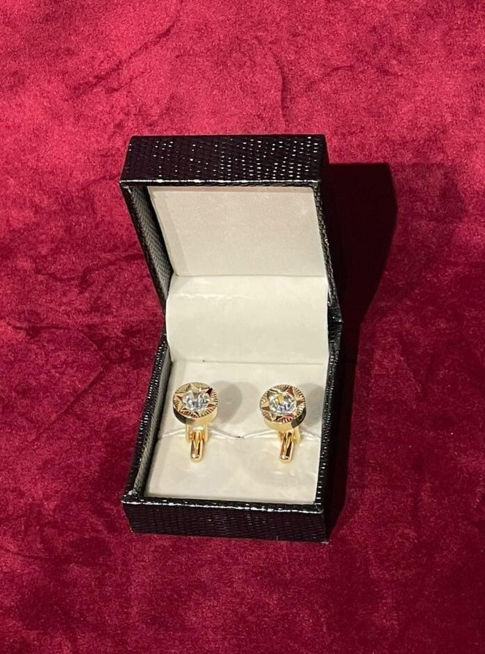 Golden Round Cufflink with Silver Stone