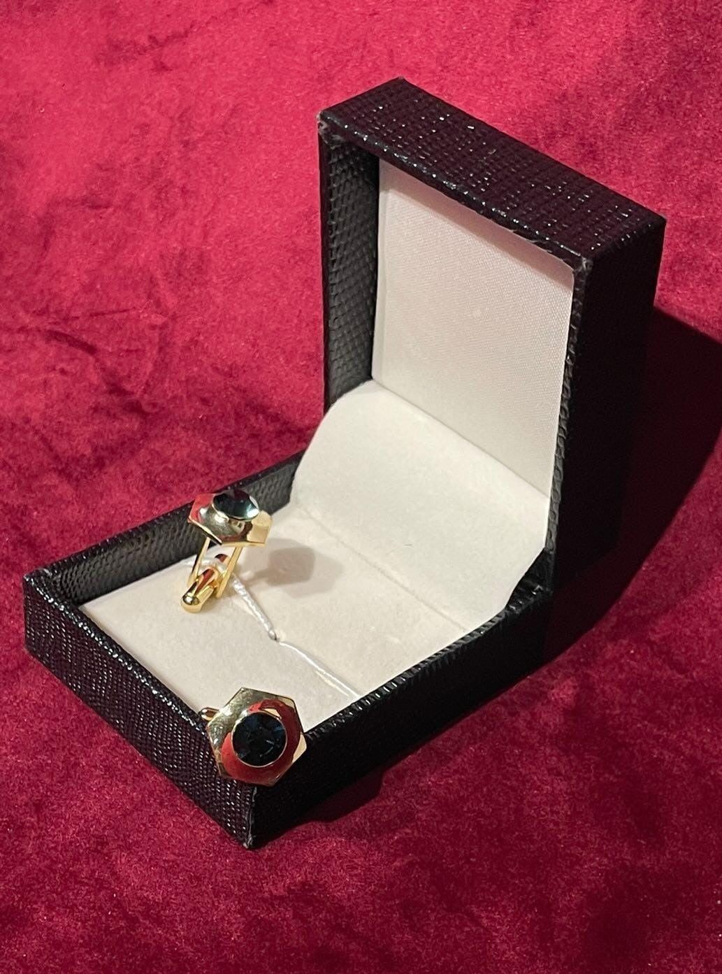 Golden Hexagon Green Stone Cufflink