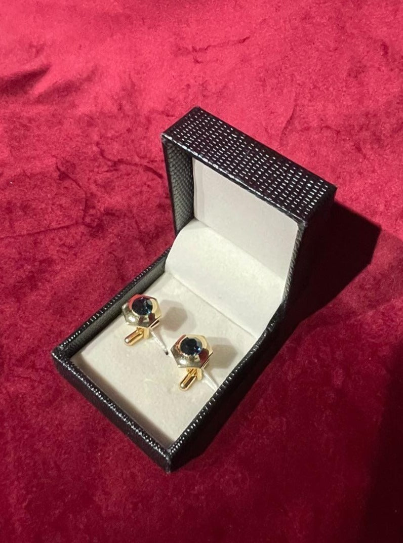 Golden Hexagon Green Stone Cufflink