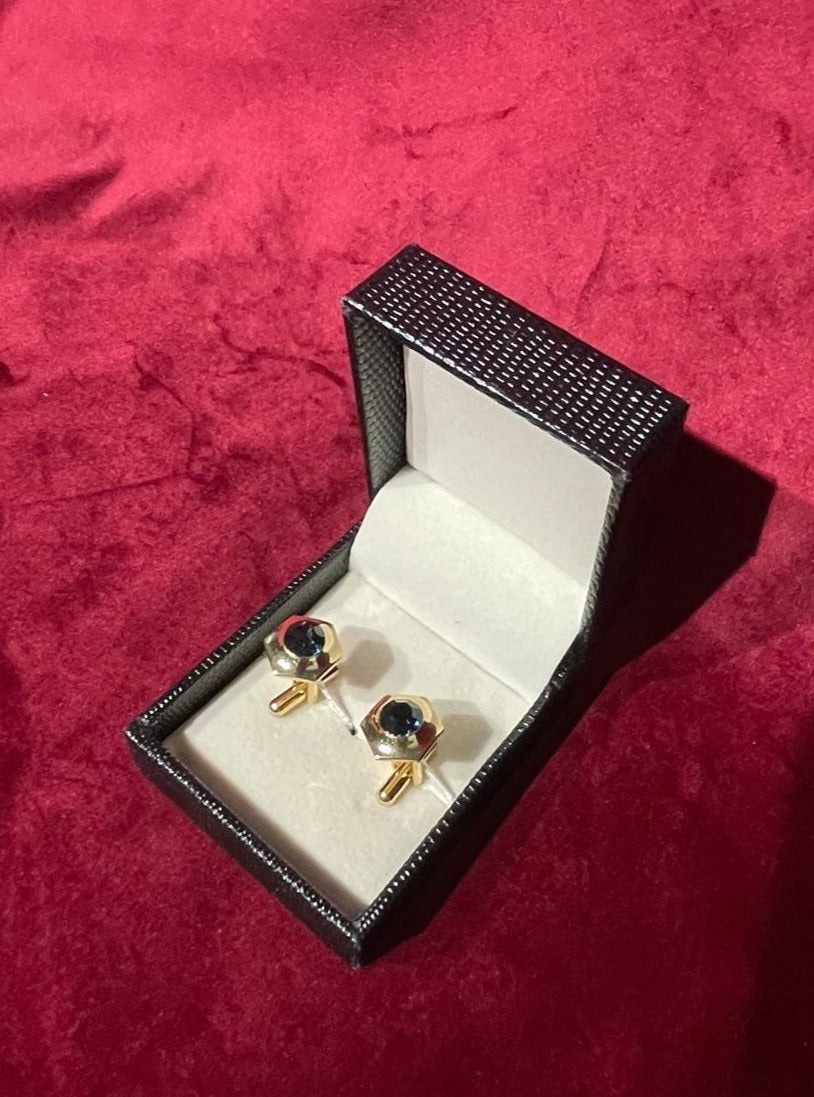 Golden Hexagon Green Stone Cufflink