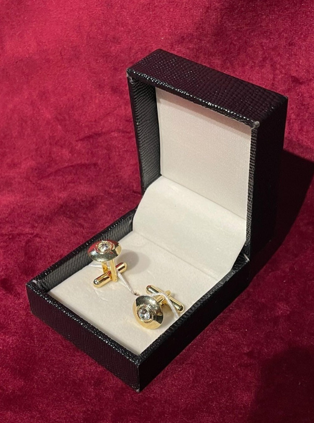 Golden Round Cufflink With Silver Stone