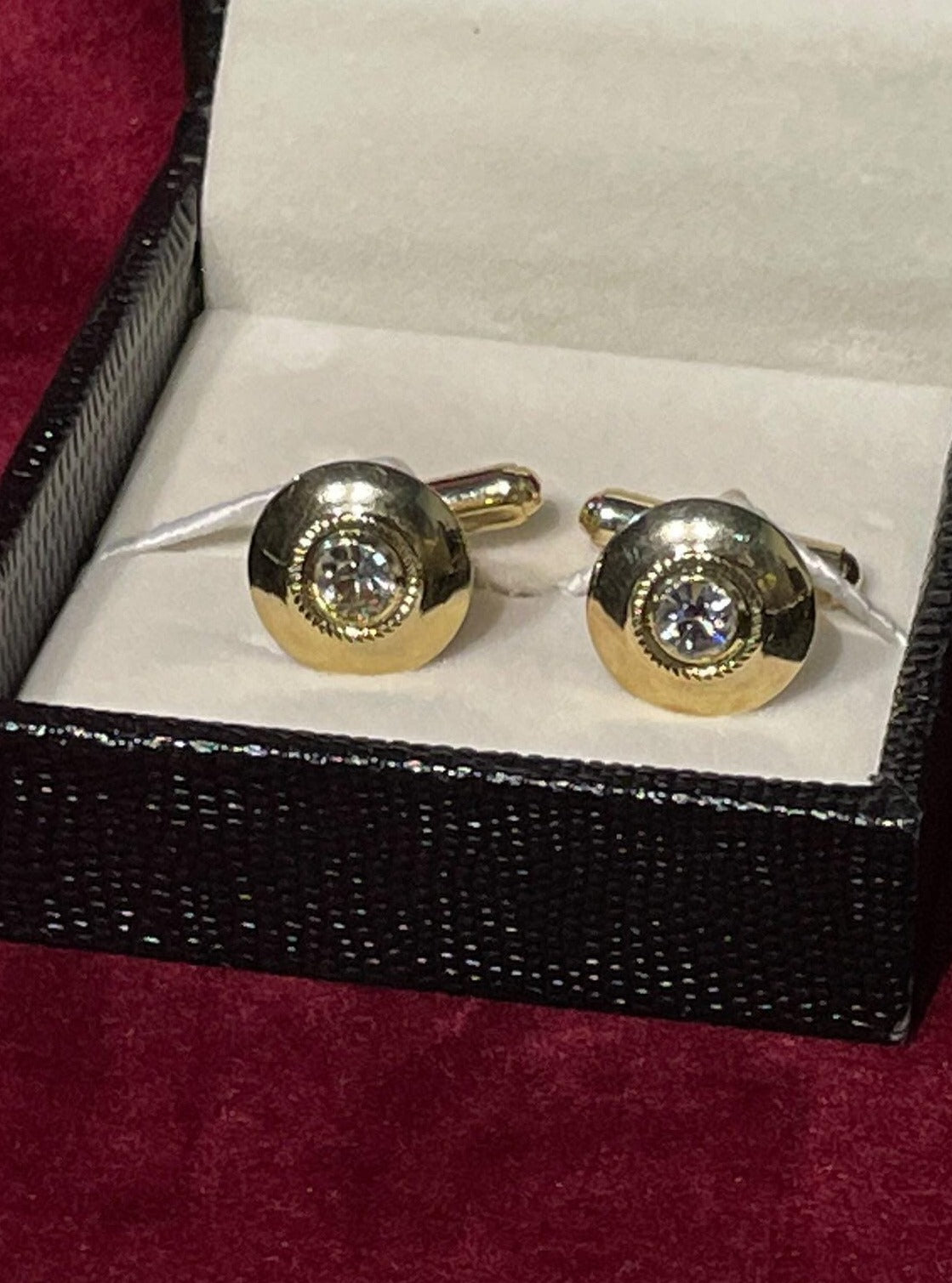 Golden Round Cufflink With Silver Stone