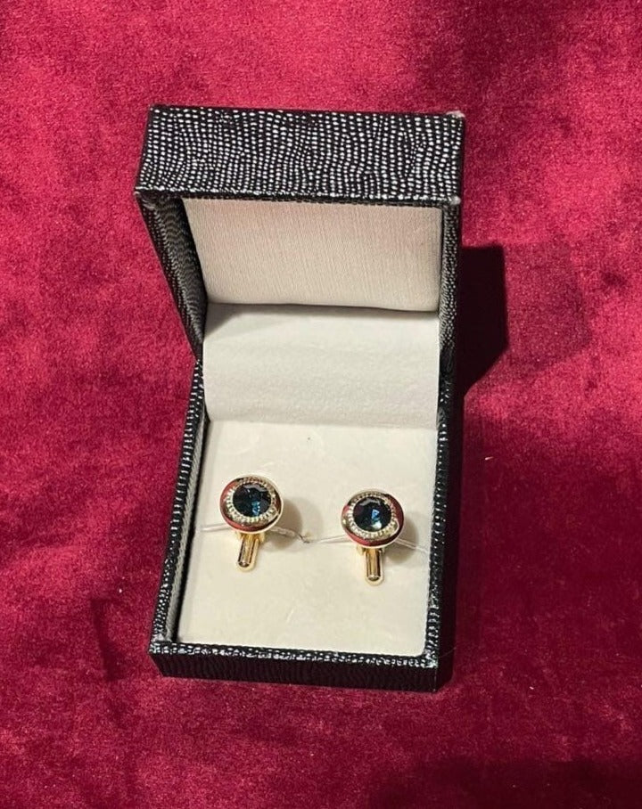 Round Golden Cufflink With Blue Stone