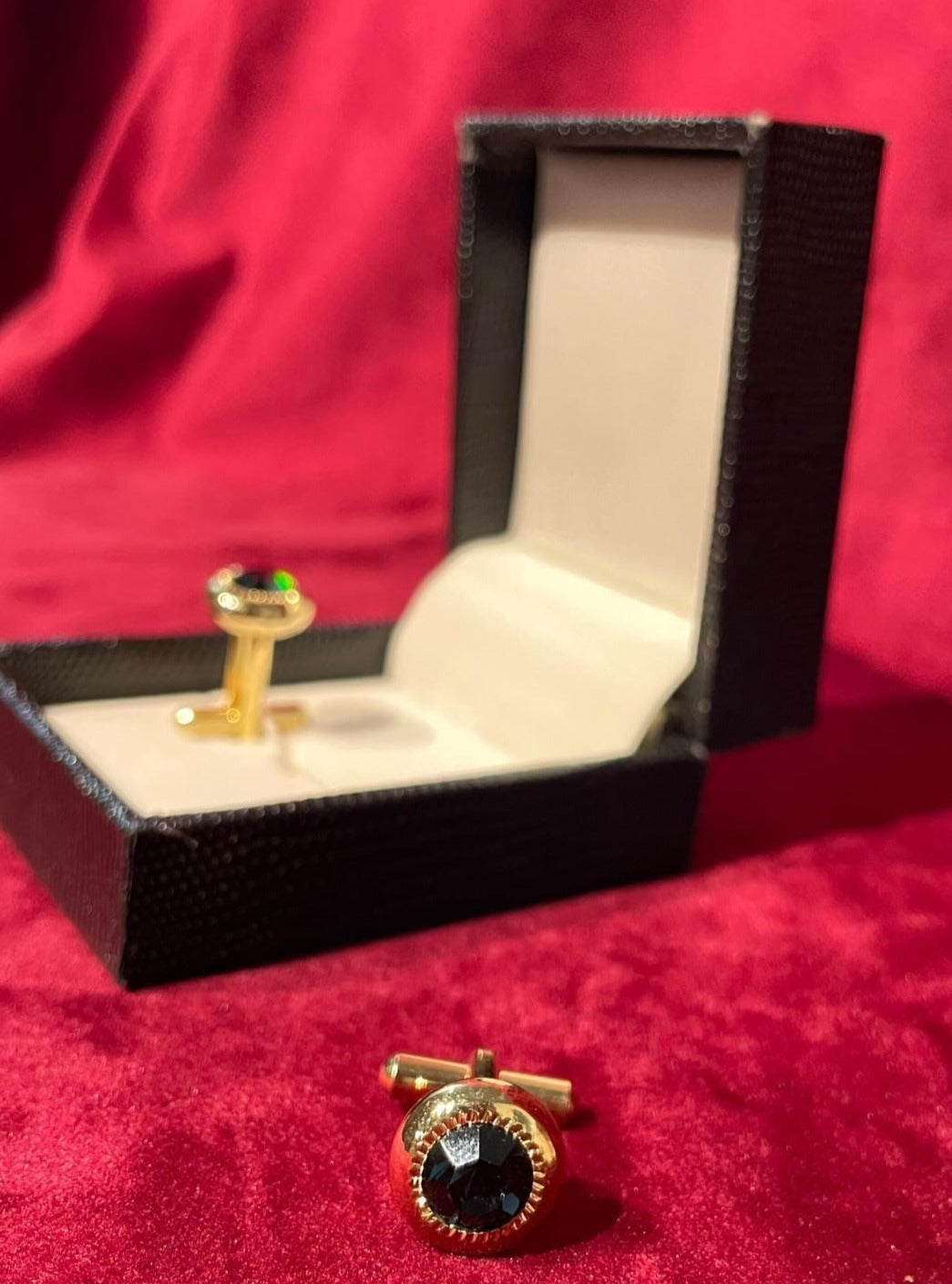 Round Golden Cufflink With Blue Stone