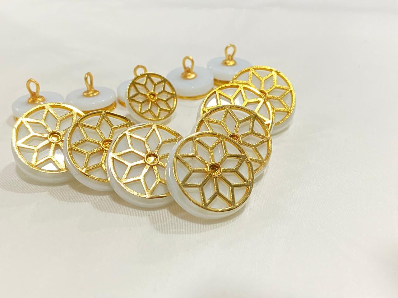 Handmade White Lily Golden Border Buttons