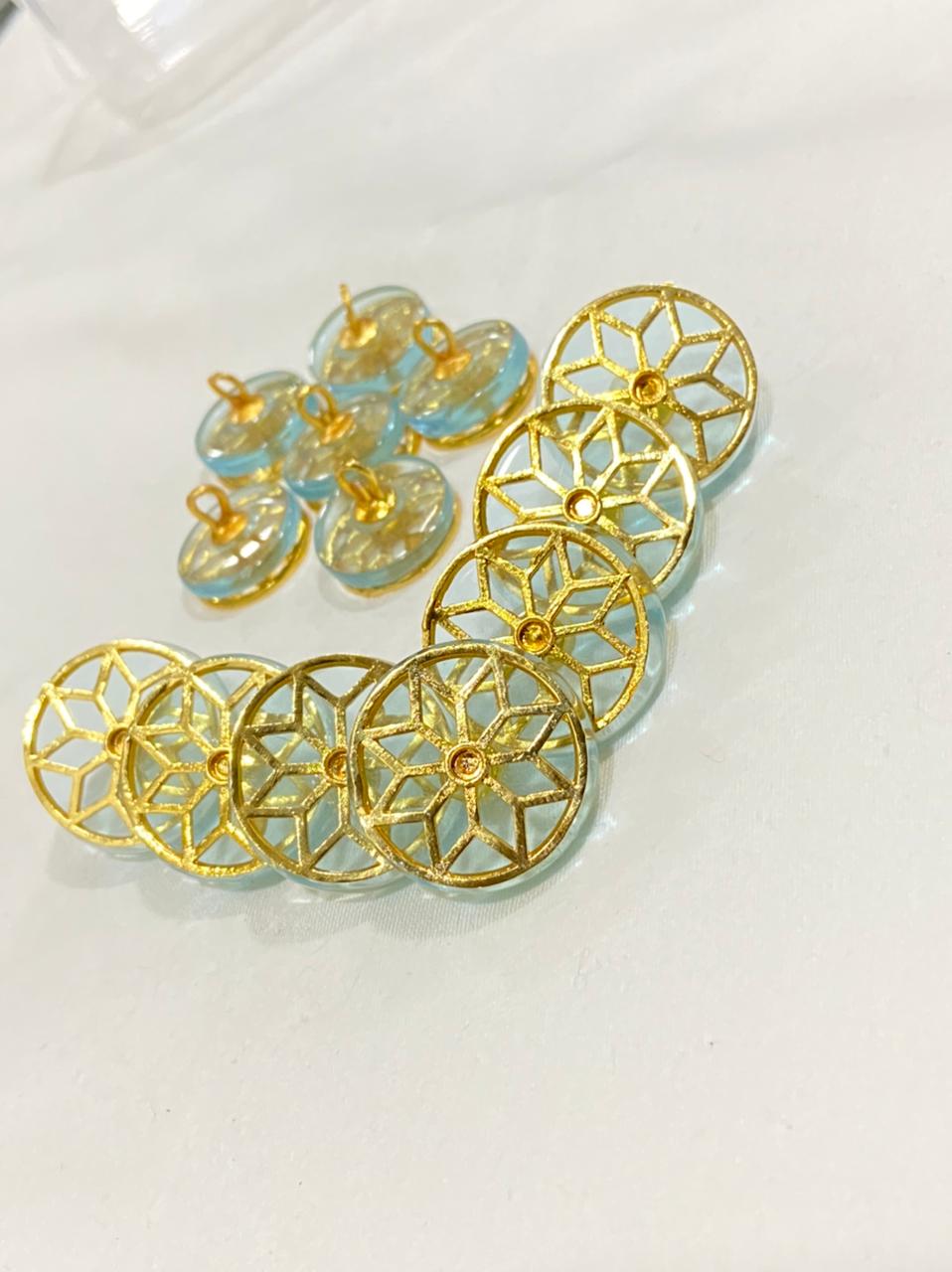 Handmade Sky Blue Lily Golden Border Buttons