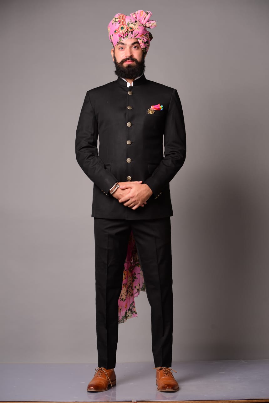 Black Designer Bandhgala Jodhpuri Suit